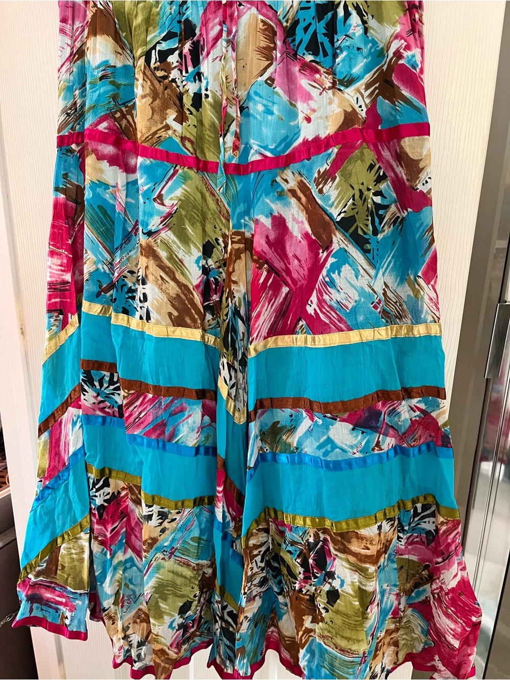 Vibrant Multicolor Boho Maxi Skirt - Turquoise, Fuchsia & Olive